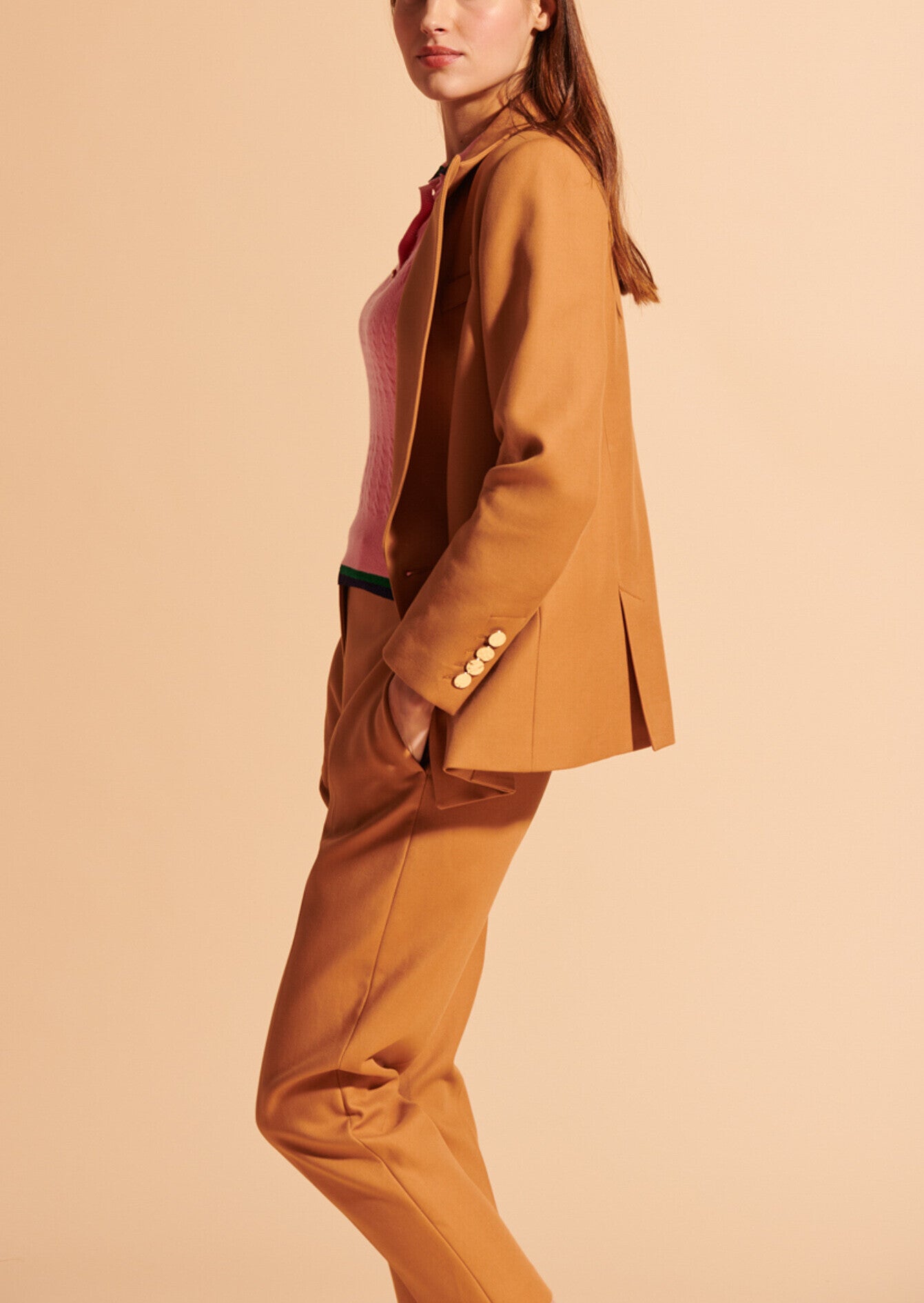 Veste de tailleur Violaine camel en twill de coton Faume - seconde main