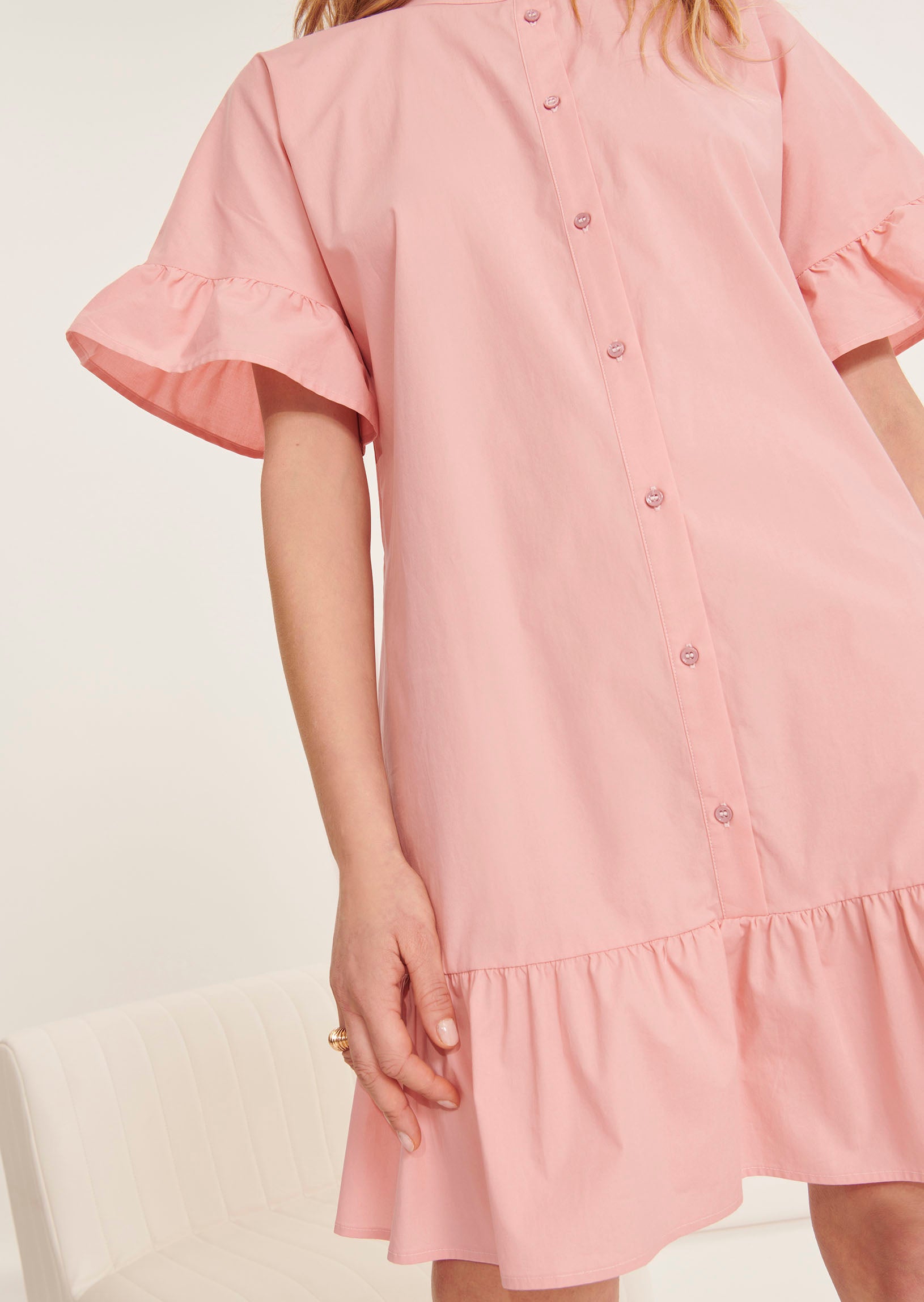 Robe courte Rekia rose pâle en popeline Faume - seconde main