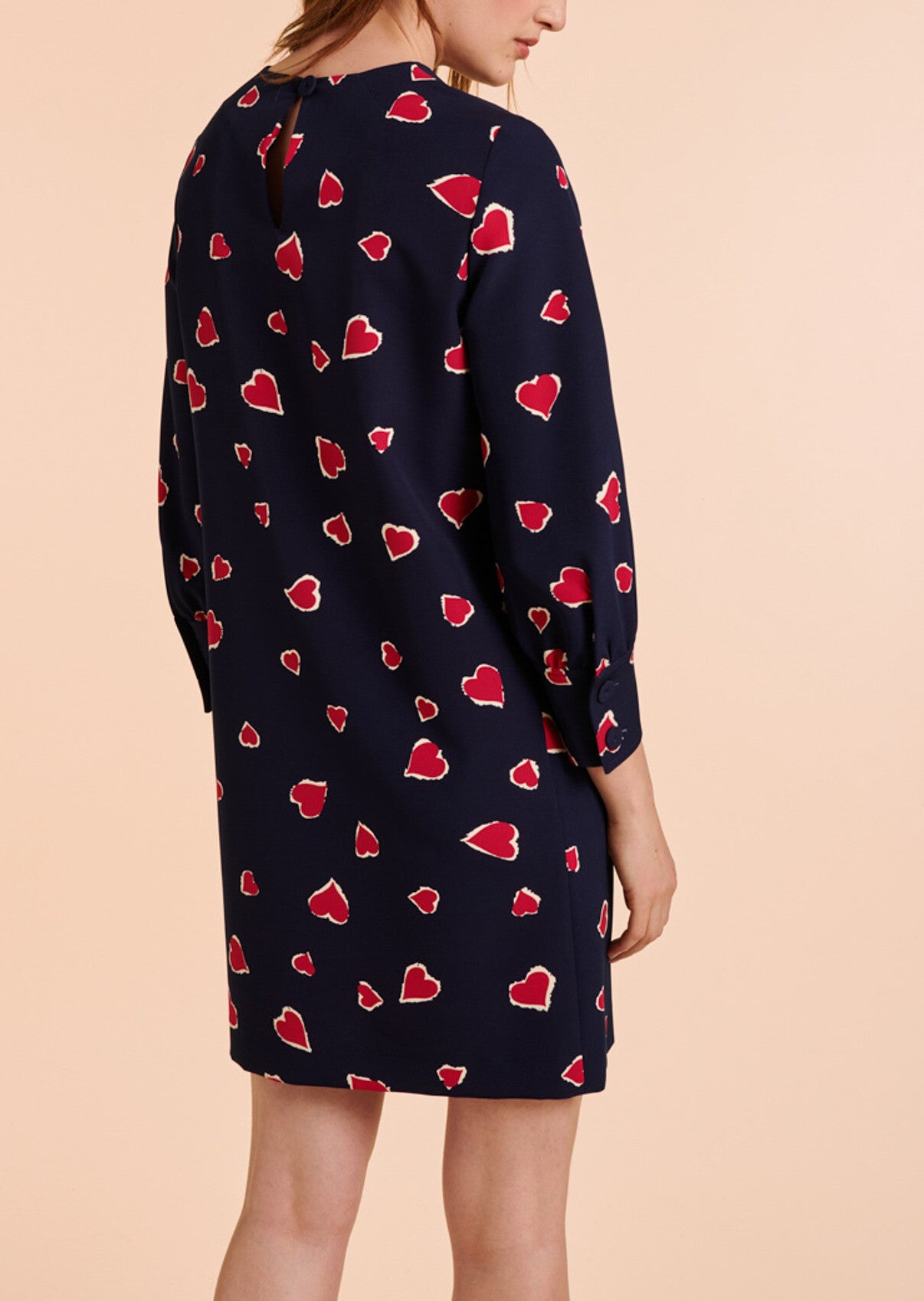 Robe Romina bleu nuit imprimé coeurs léopard Faume - seconde main