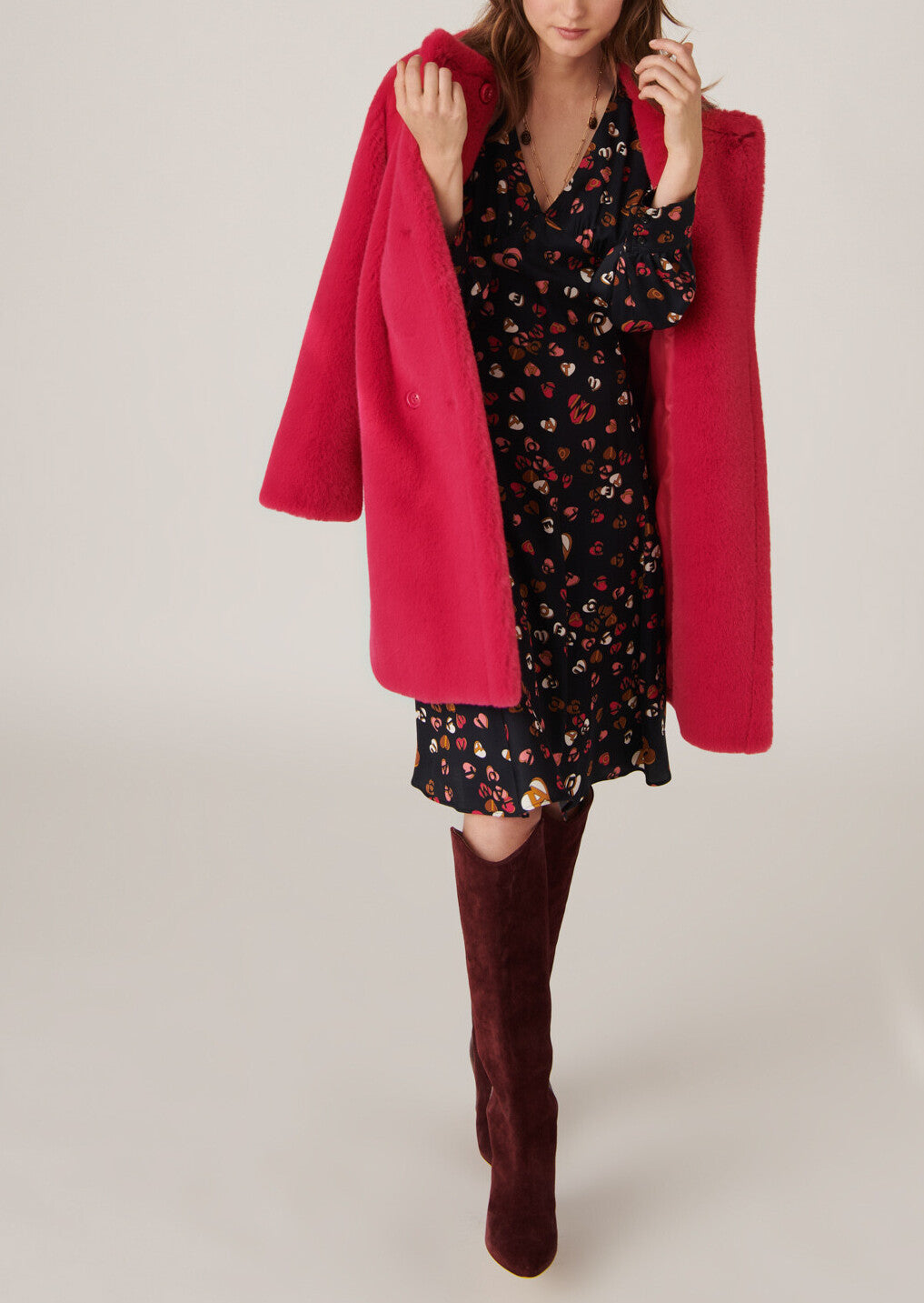 Robe Raiane bleu nuit imprimé coeurs en satin viscose Faume - seconde main