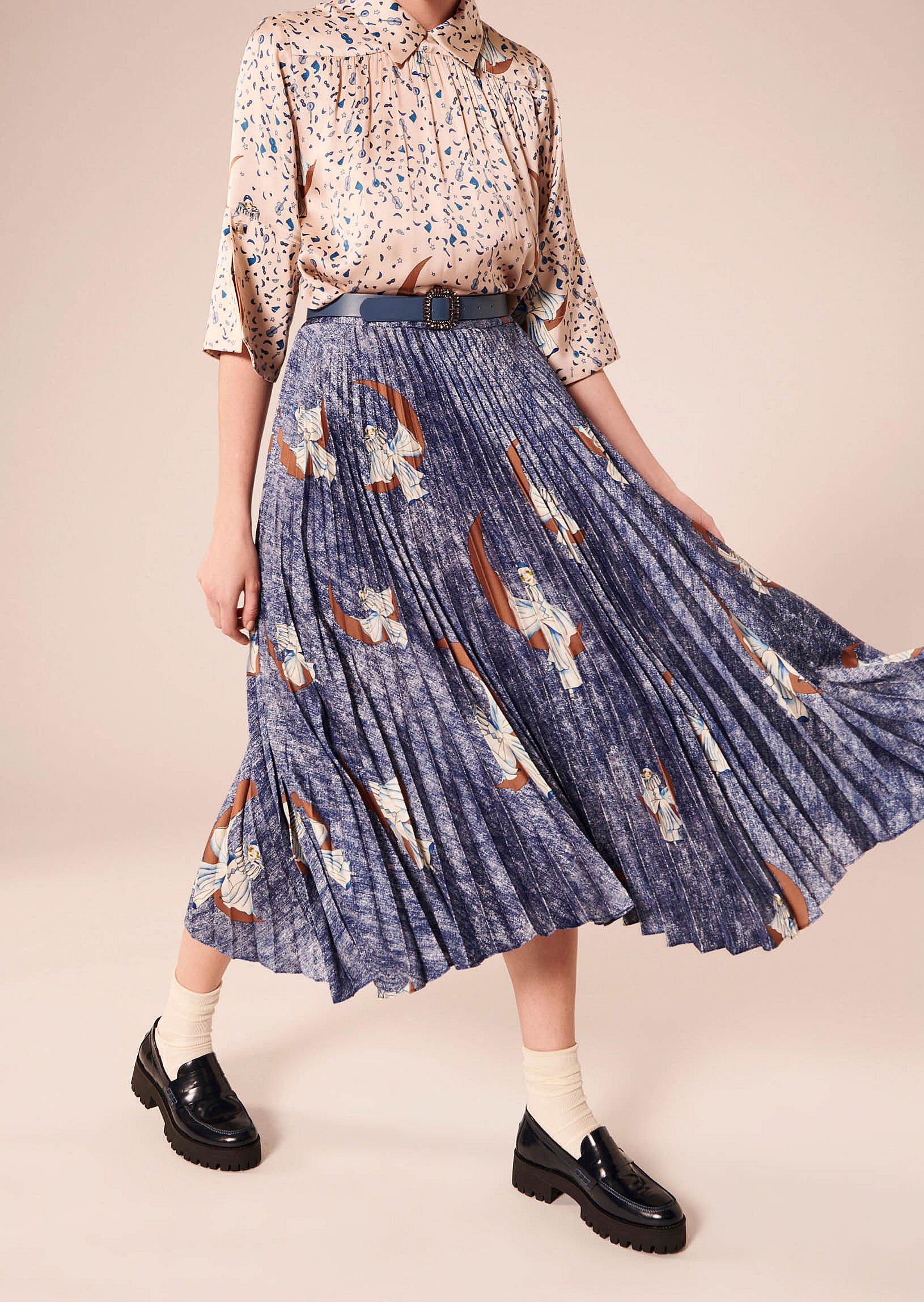 Jupe Jemma bleue imprimé Pierrot Faume - seconde main