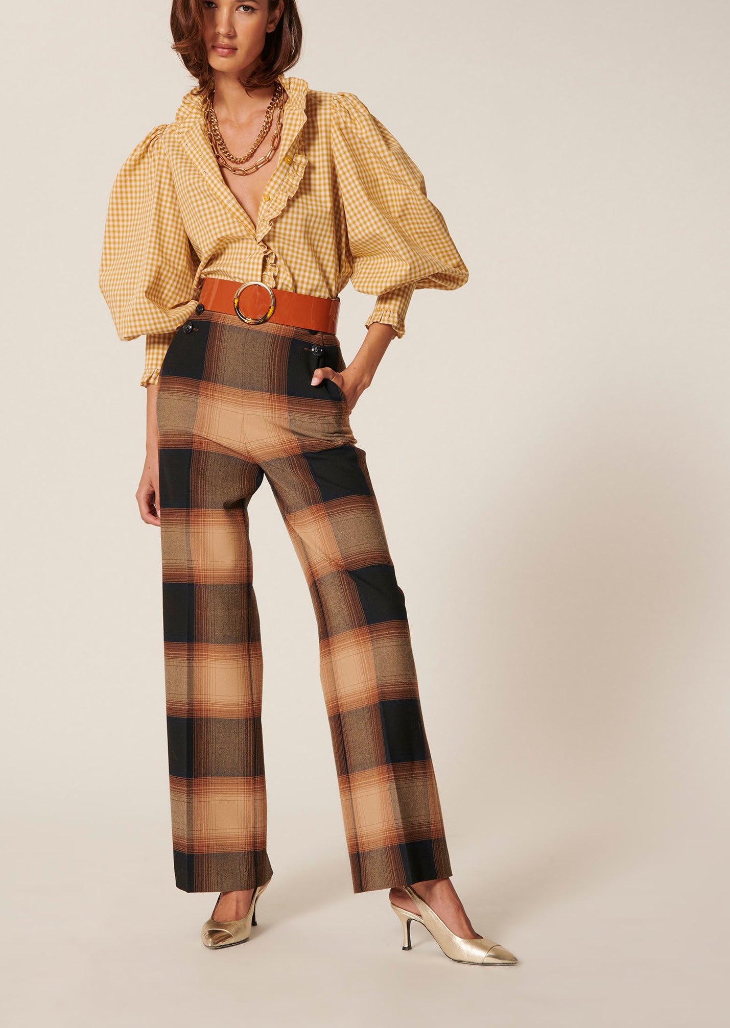 Pantalon Pilar camel en tartan Faume - seconde main