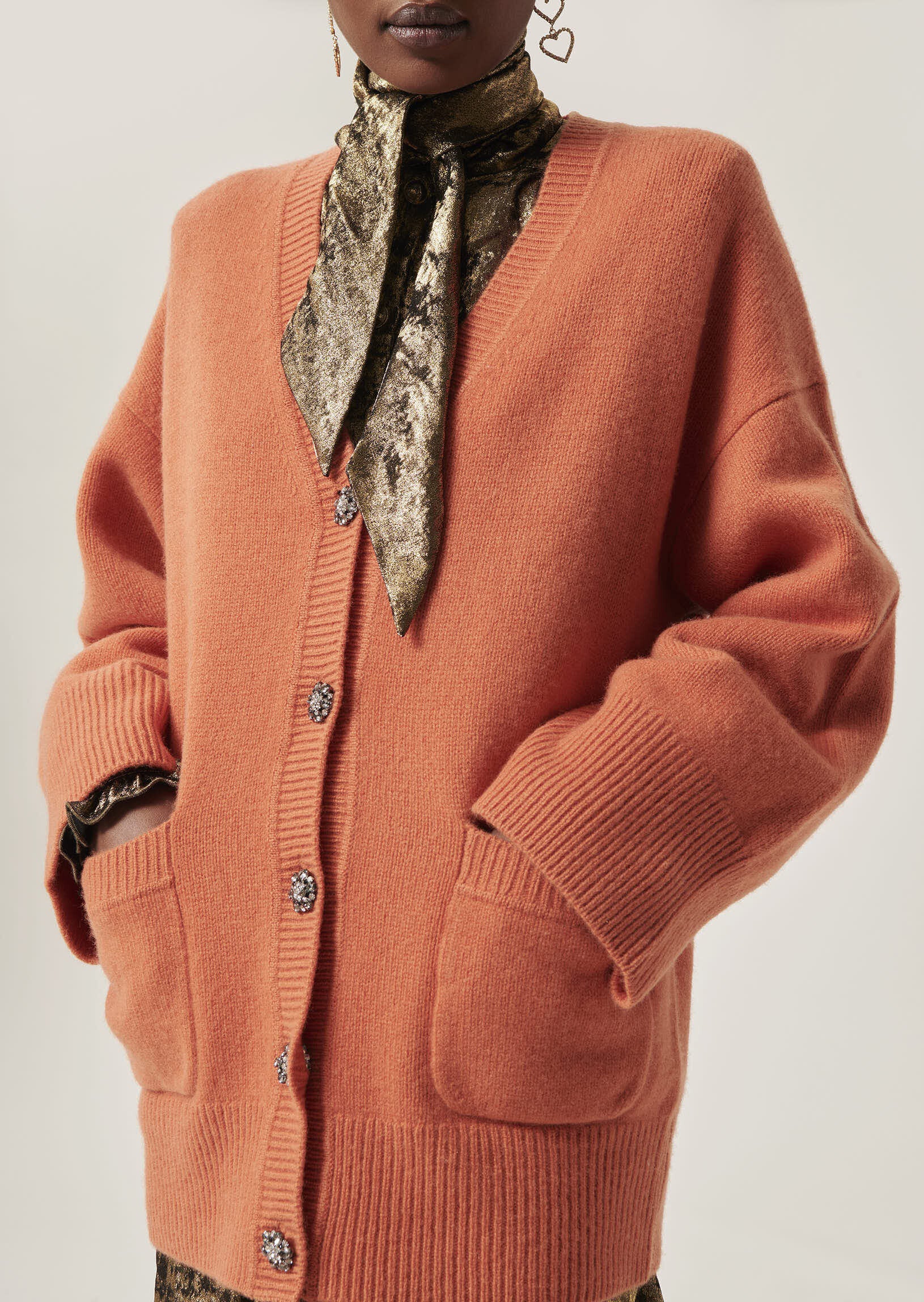 Gilet Ginger orange en maille identitaire Faume - seconde main