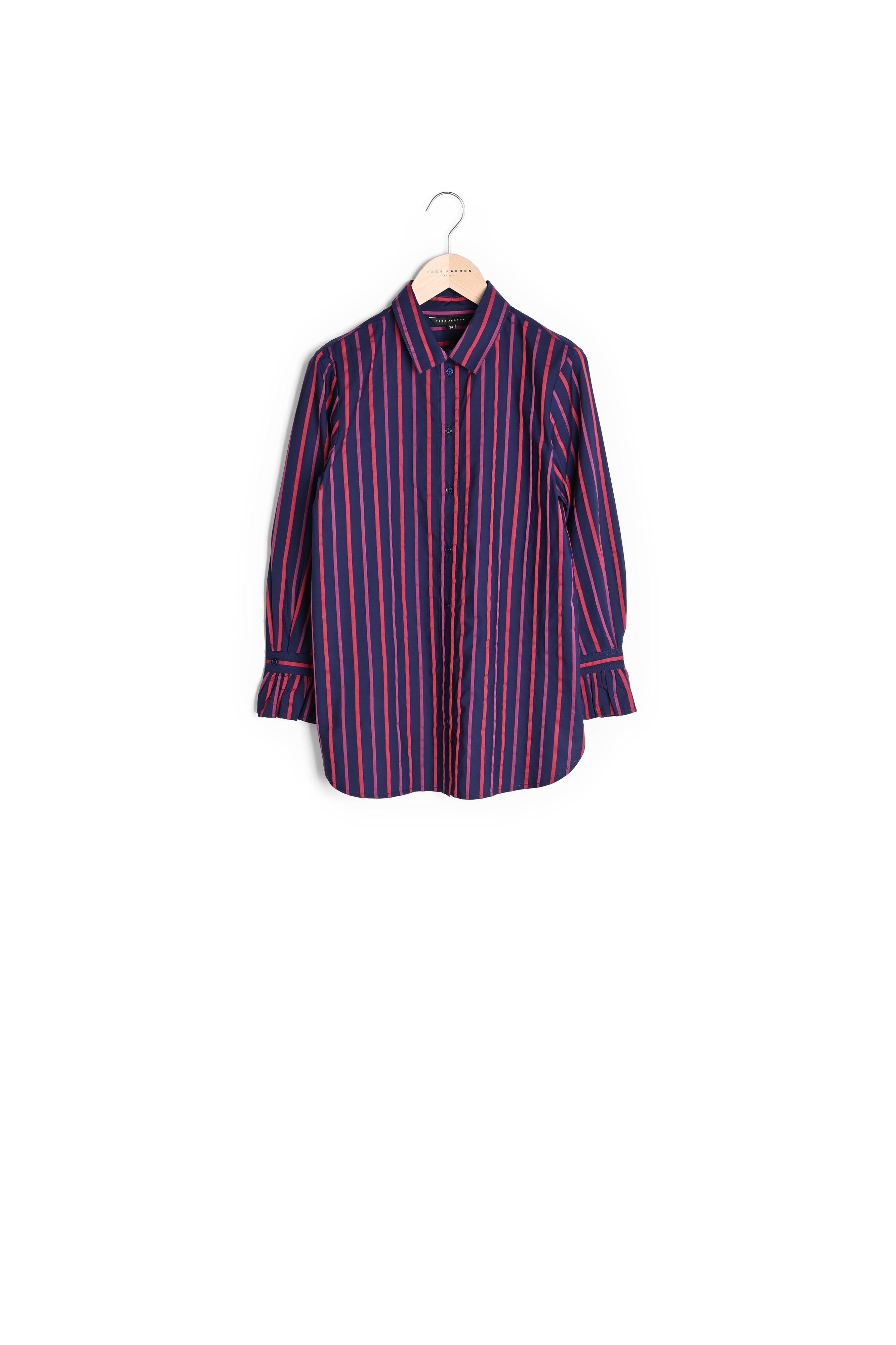 Chemise bleu nuit à rayures roses et rouges Faume - seconde main