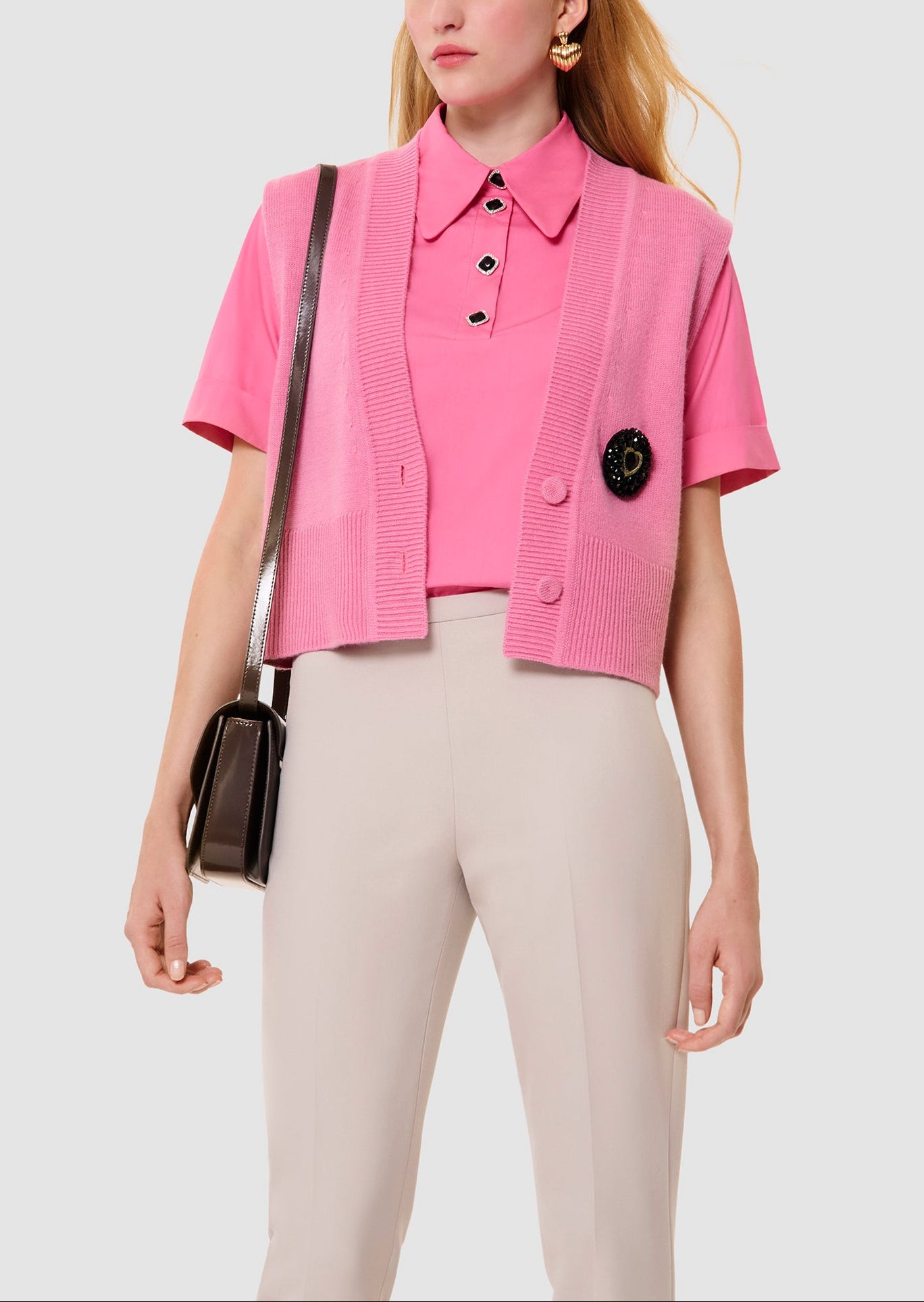 Gilet rose en laine merinos et alpaga Gilles Faume - seconde main