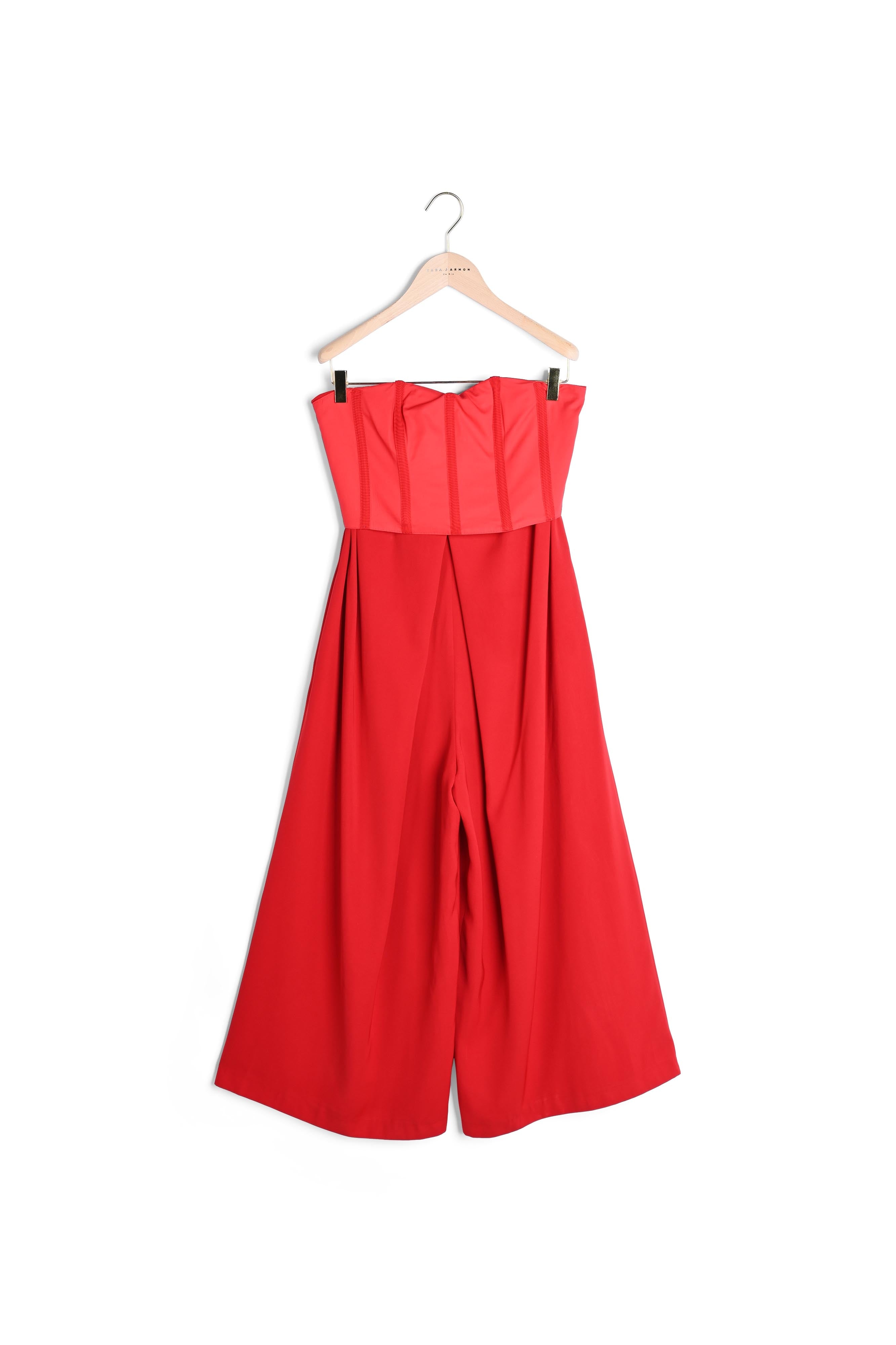 Combinaison-pantalon bustier rouge en crêpe fluide Faume - seconde main