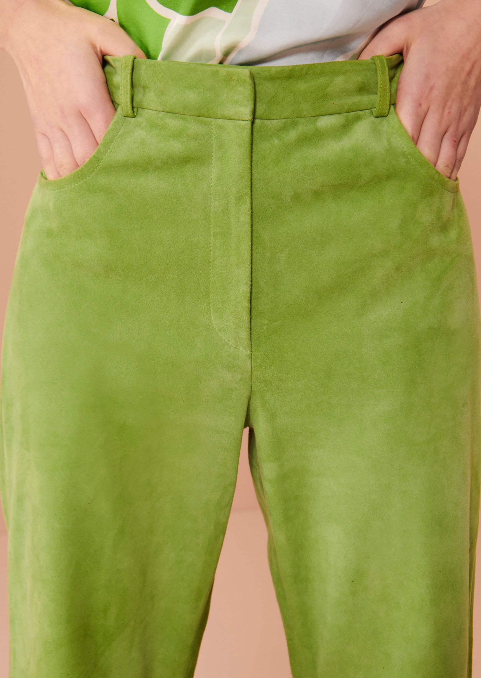 Pantalon Prosperi vert kaki en cuir suédine Faume - seconde main