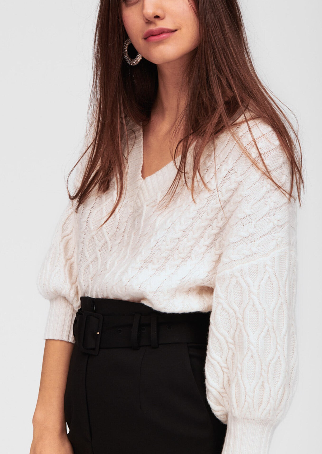 Pull blanc en maille torsadée Faume - seconde main