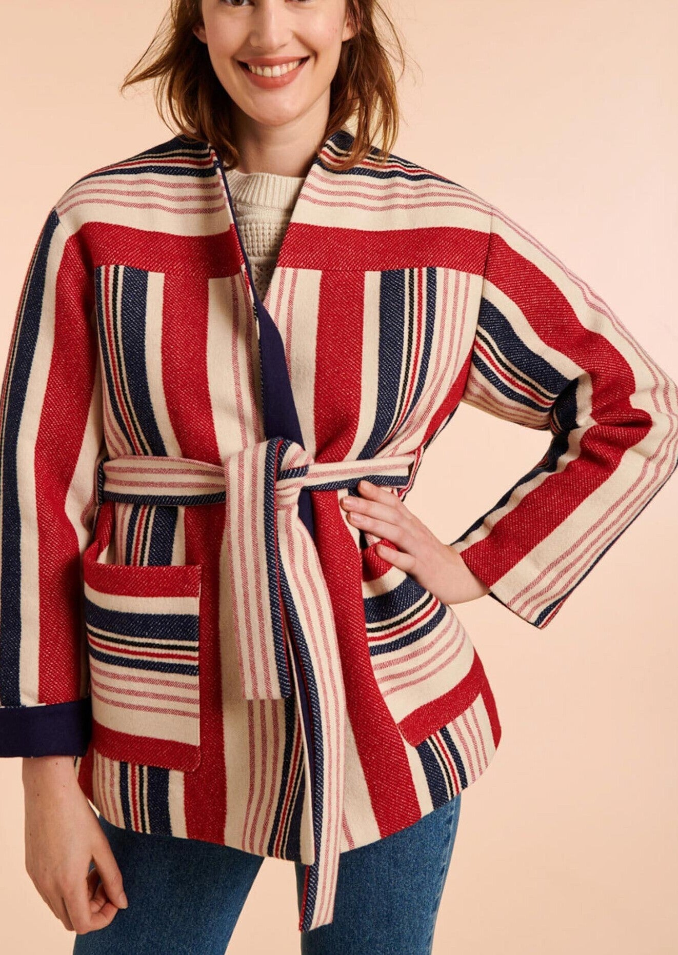 Veste Valérie croisée à rayures en laine Faume - seconde main