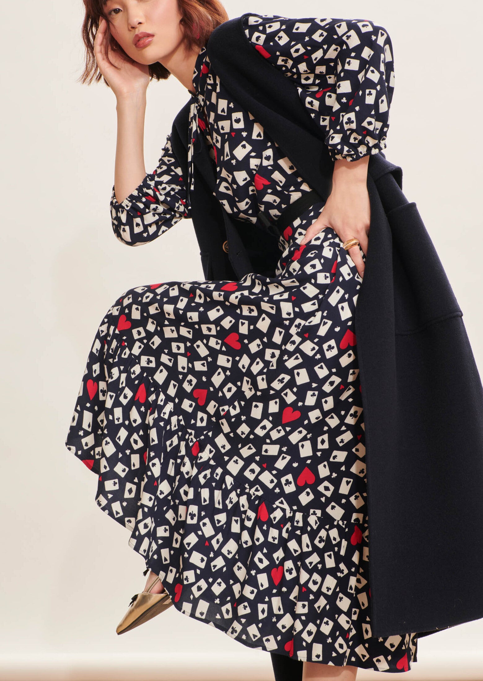 Robe Remelle bleu nuit imprimé en crêpe Faume - seconde main