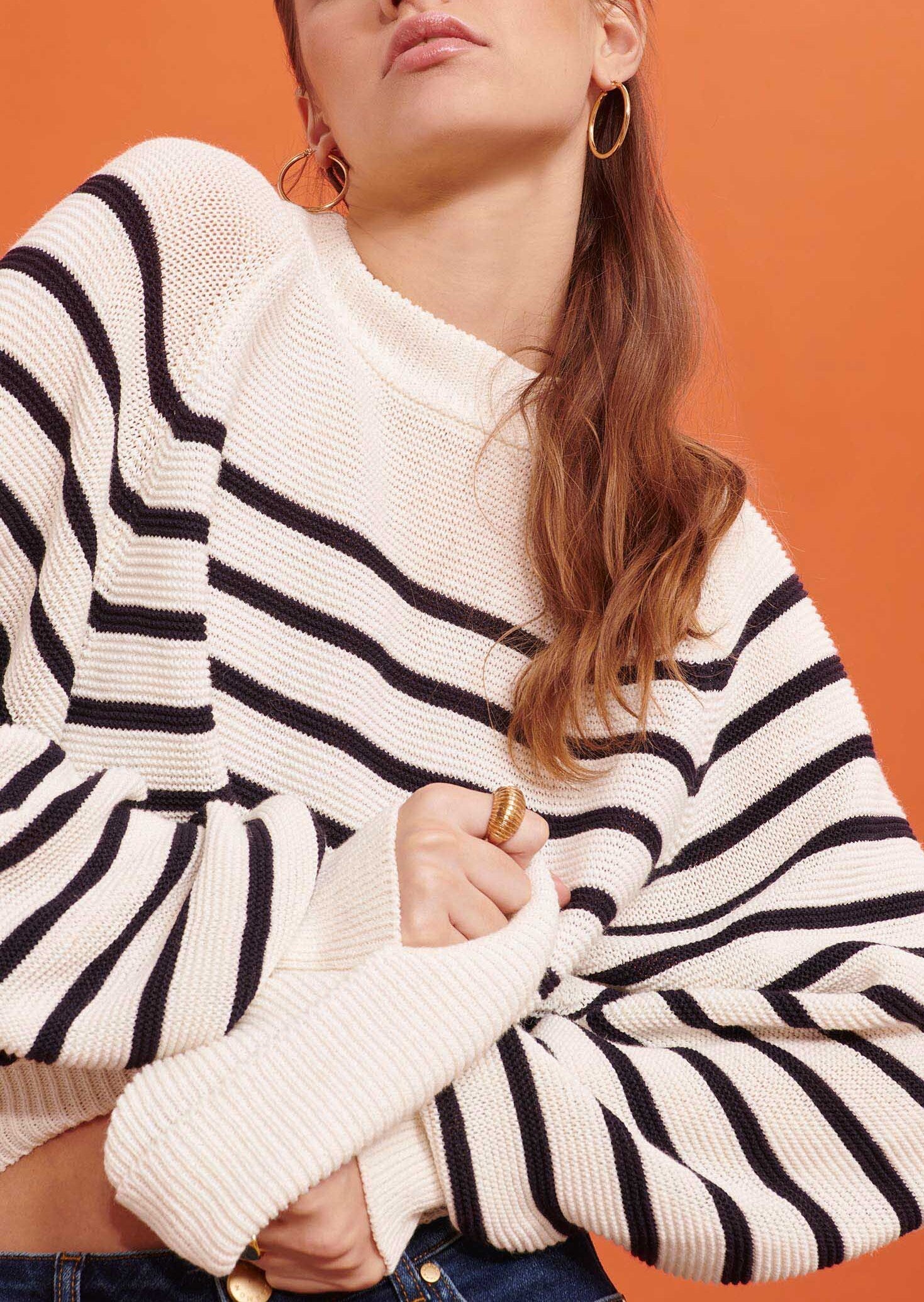 Pull Parisienne écru marinière en lin et coton Faume - seconde main