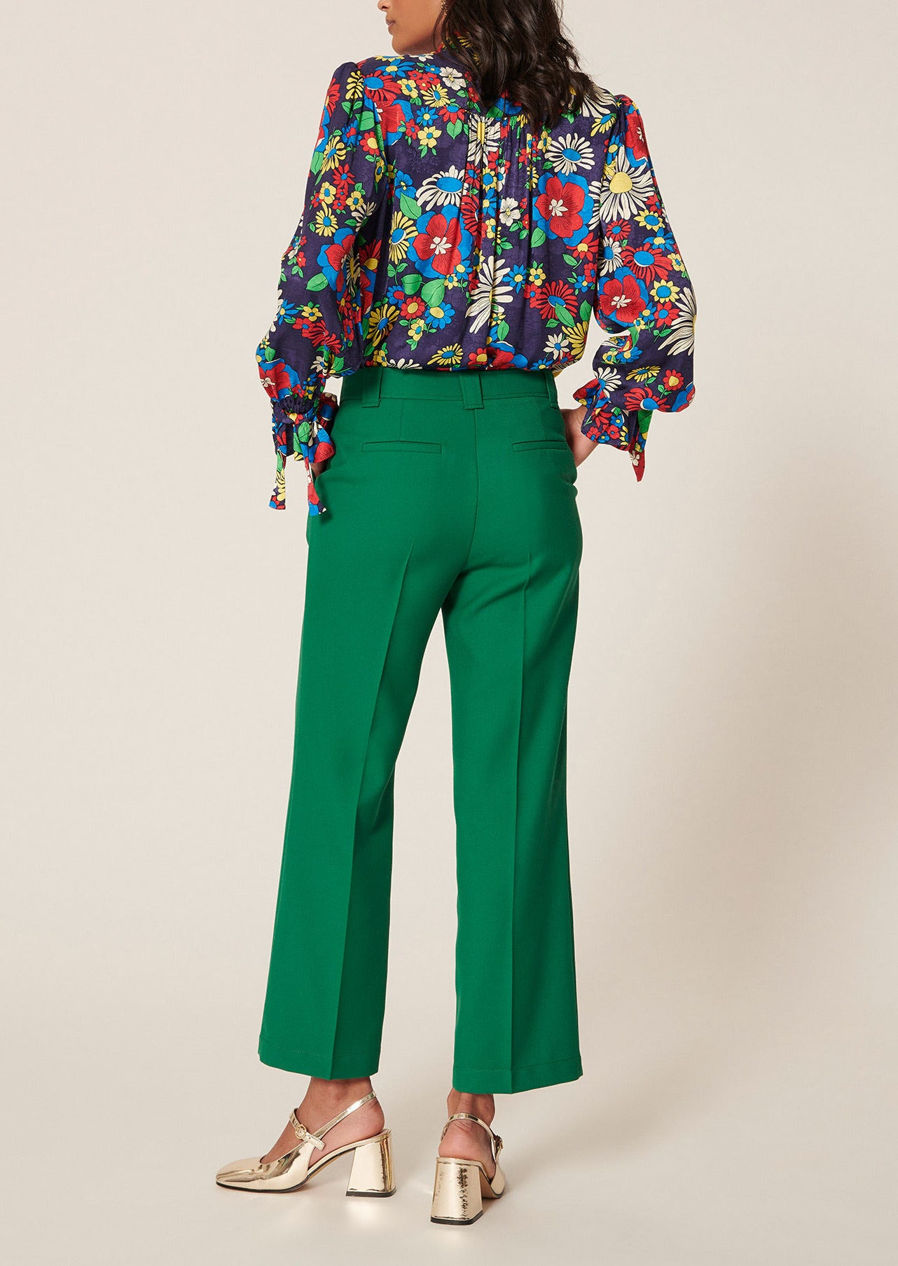 Pantalon Persanne vert en toile tailleur Faume - seconde main