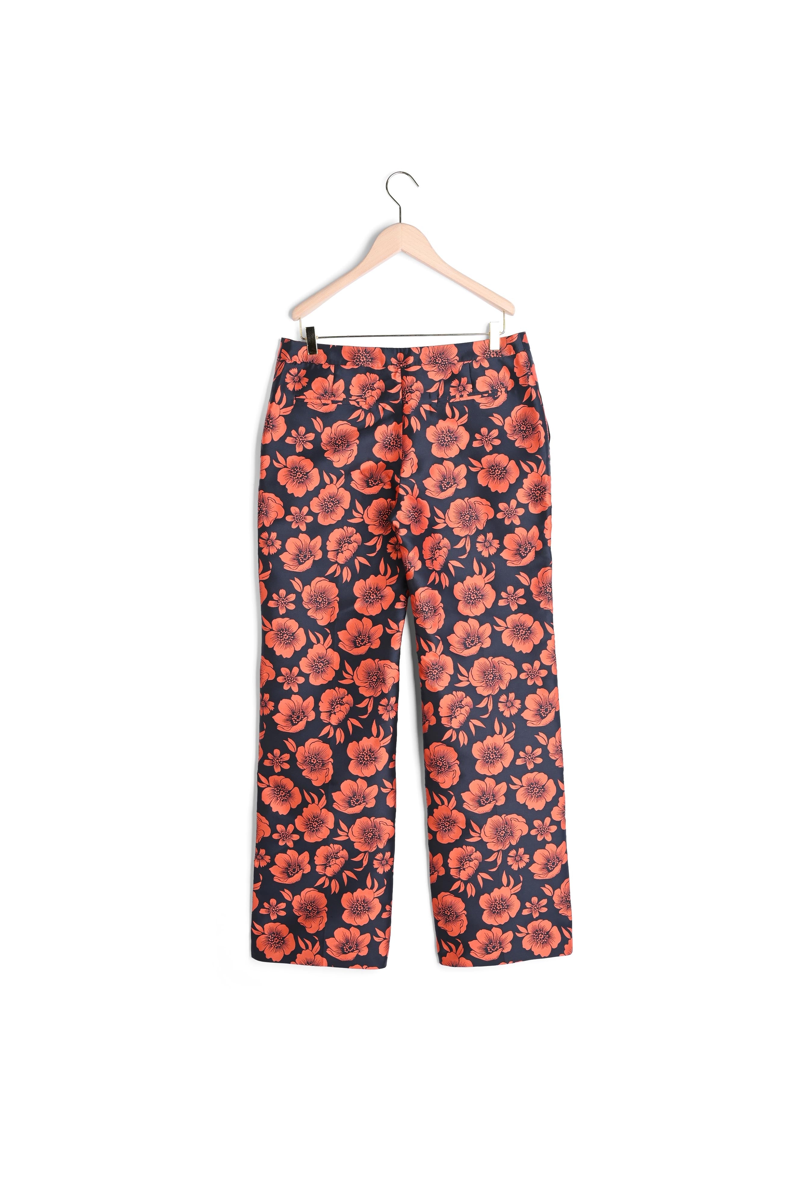 Pantalon Patti bleu nuit et orange en jacquard à fleurs Faume - seconde main