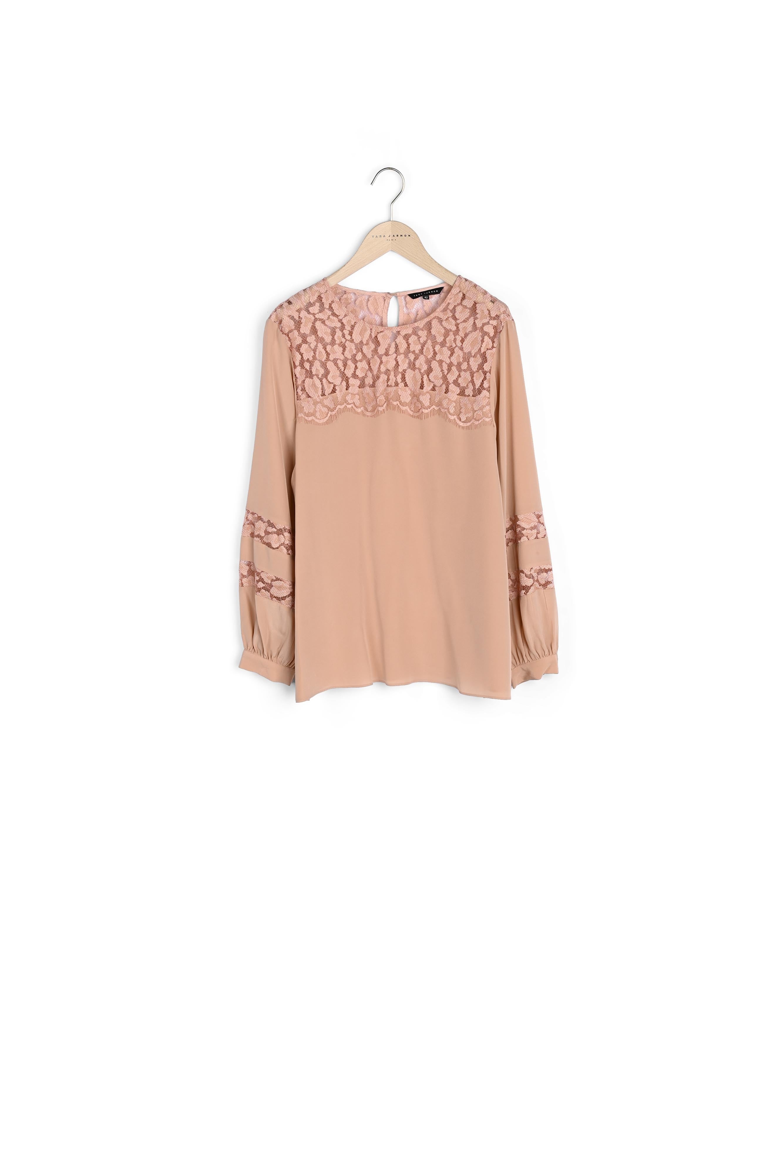 Top vieux rose en dentelle léopard à manches bouffantes Faume - seconde main