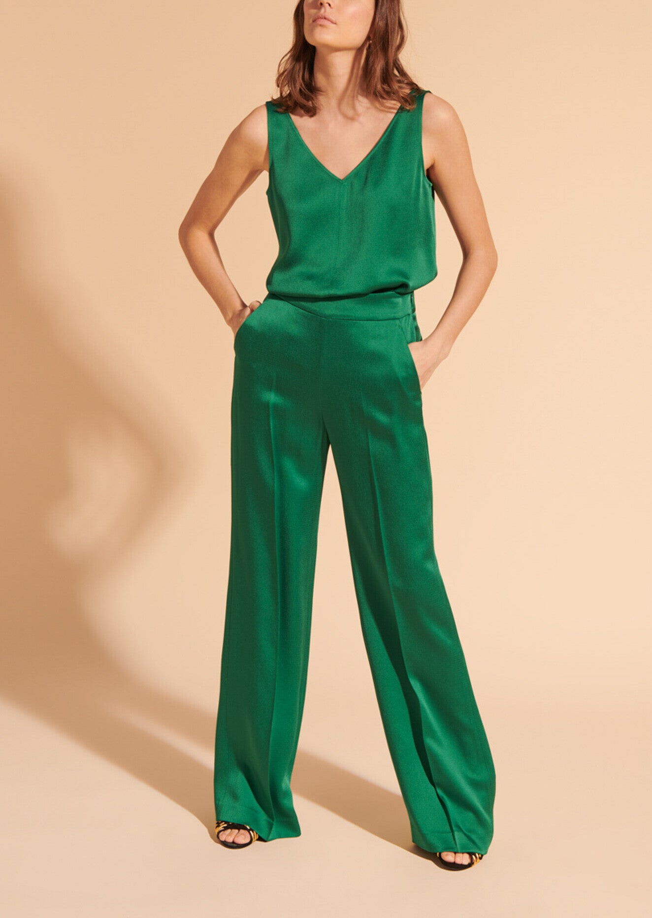 Pantalon Poem vert en crêpe martelé Faume - seconde main