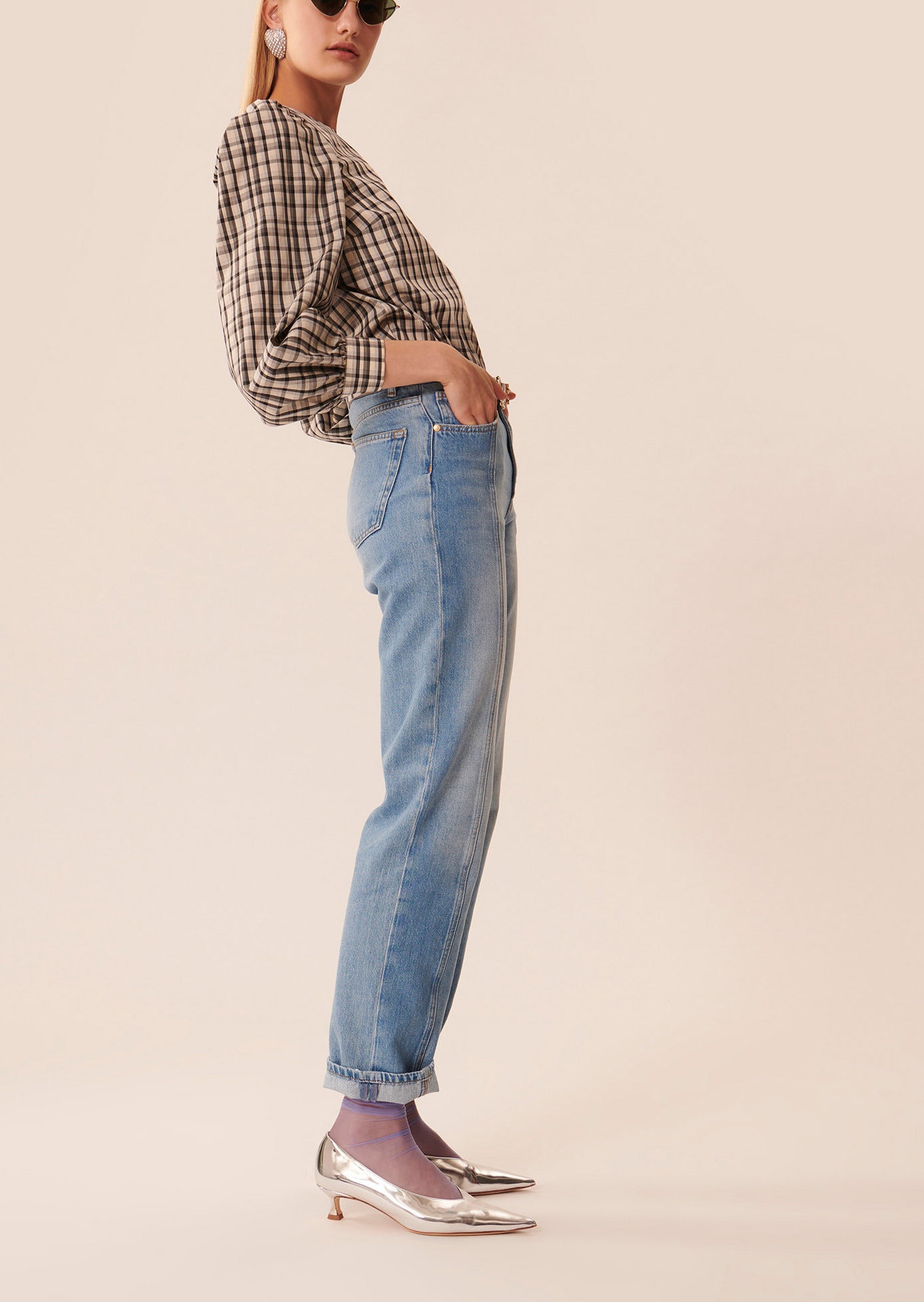 Top Tonina écrue à carreaux en popeline Faume - seconde main