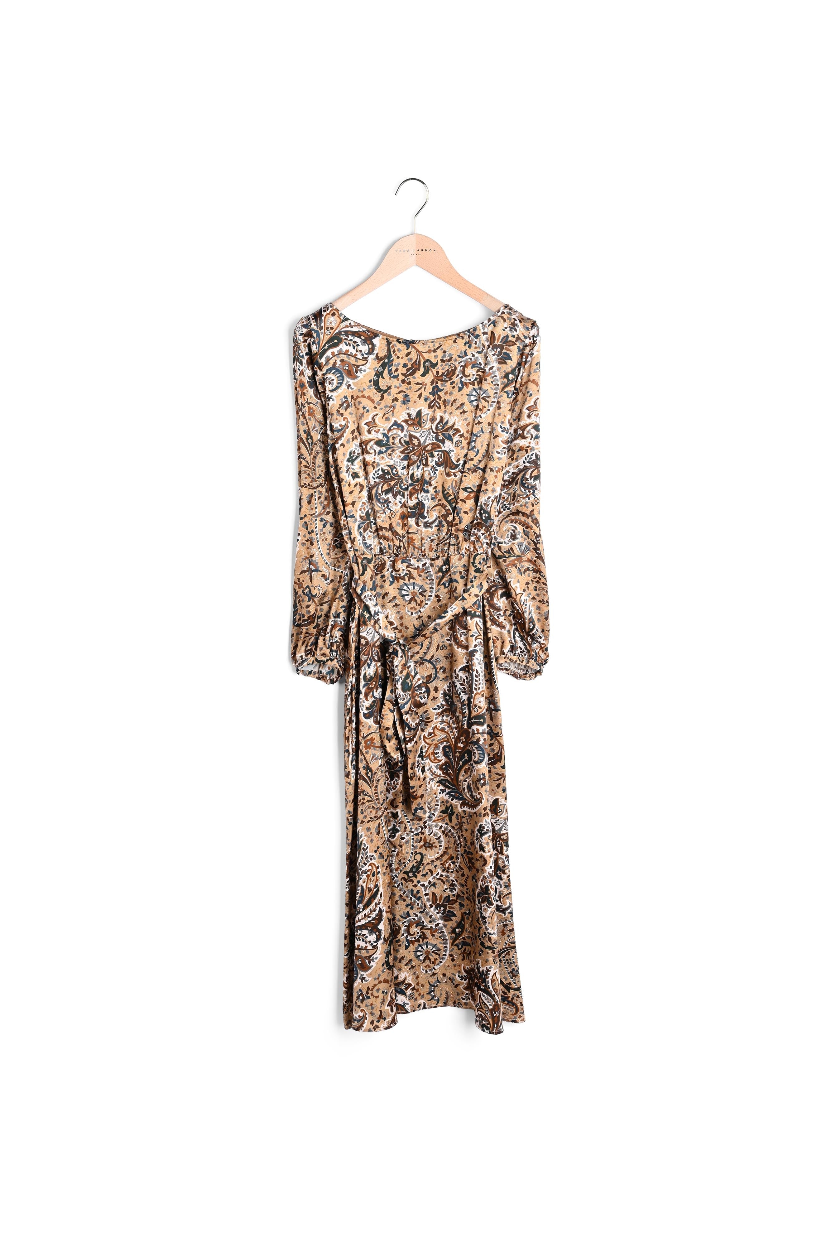 Robe Rylly mi-longue camel imprimé cachemire en satin viscose de soie Faume - seconde main
