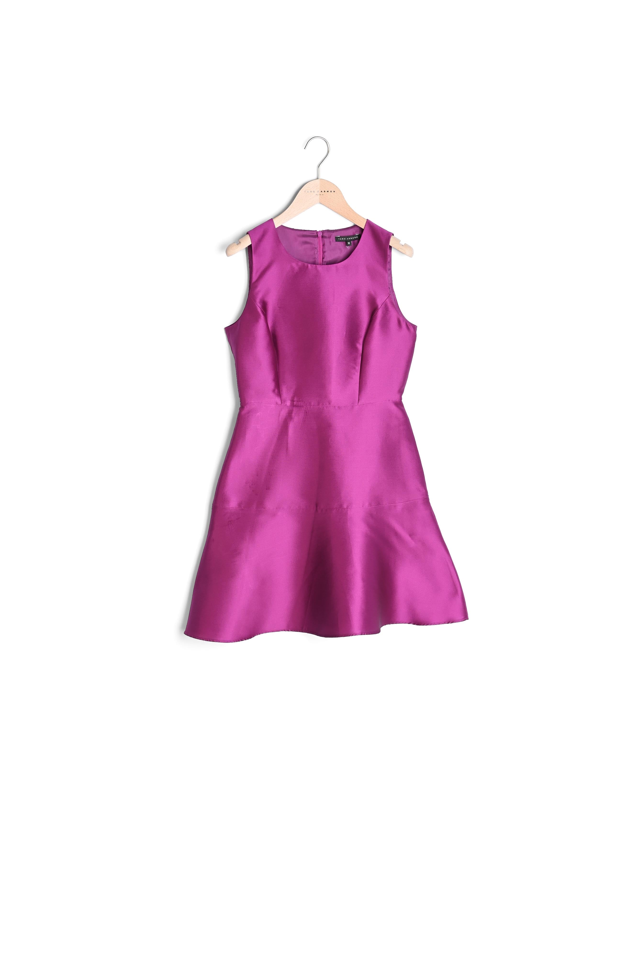 Robe courte aubergine en satin duchesse Faume - seconde main