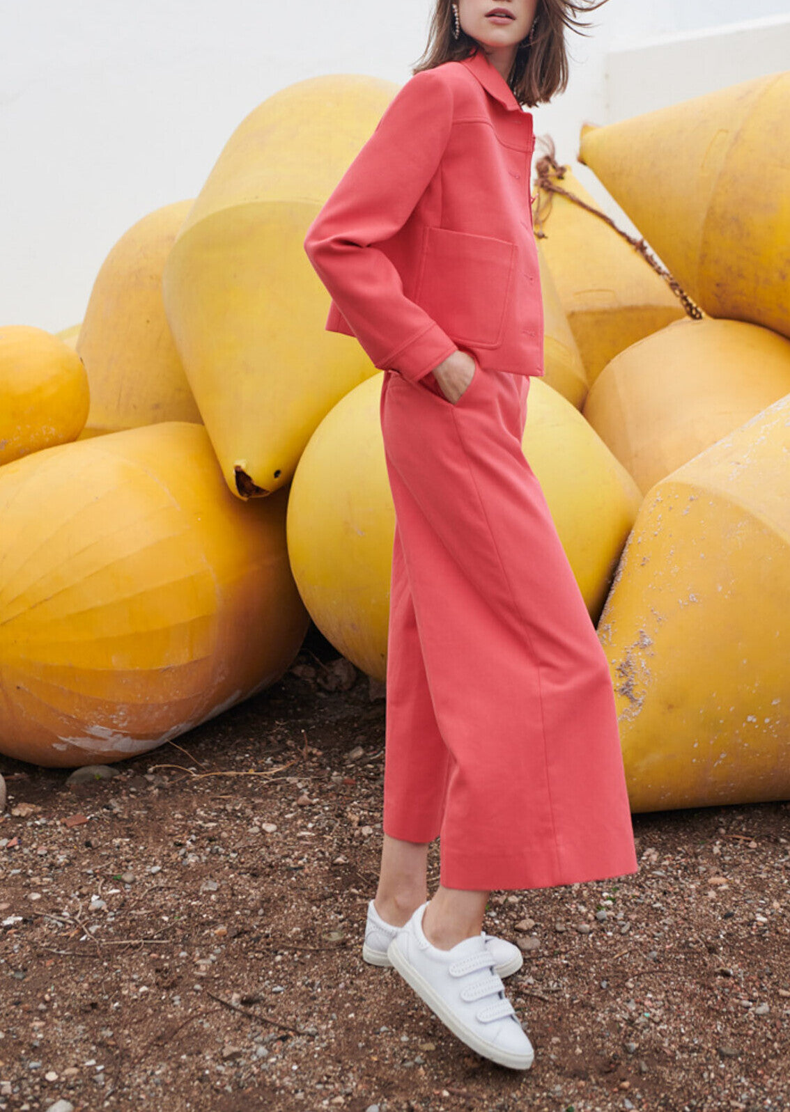 Pantalon jambes larges vieux rose en coton piqué Faume - seconde main