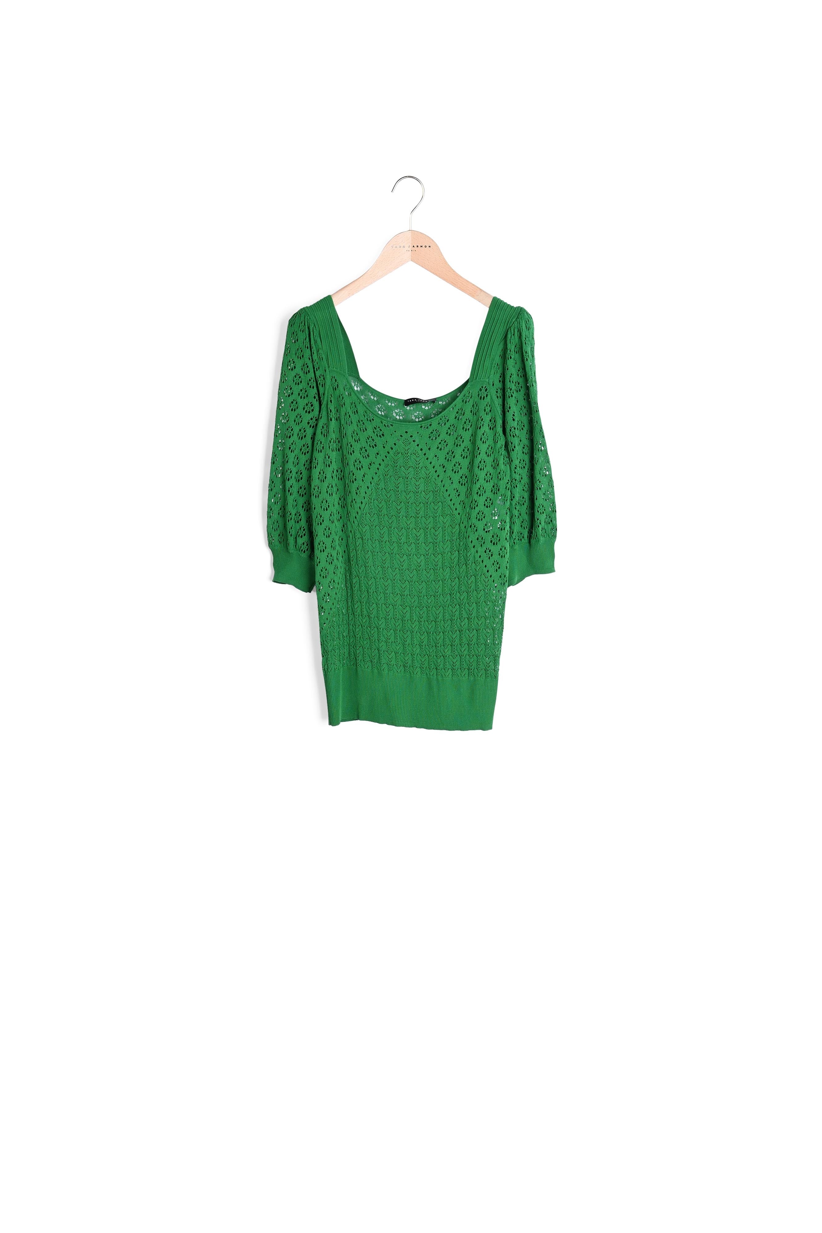 Pull Pekin vert émeraude ajouré en viscose Faume - seconde main