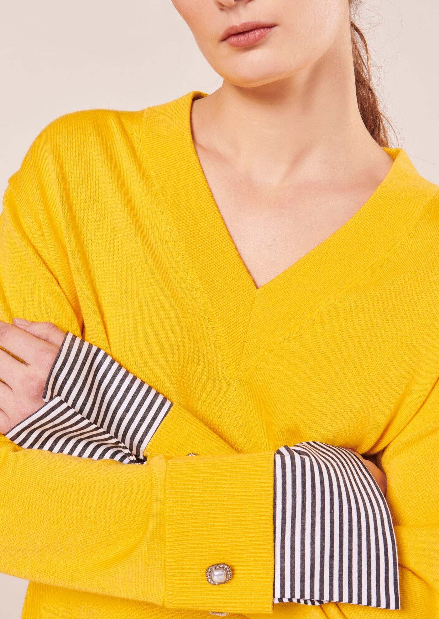 Pull Primrose jaune en coton et laine merinos extrafine Faume - seconde main