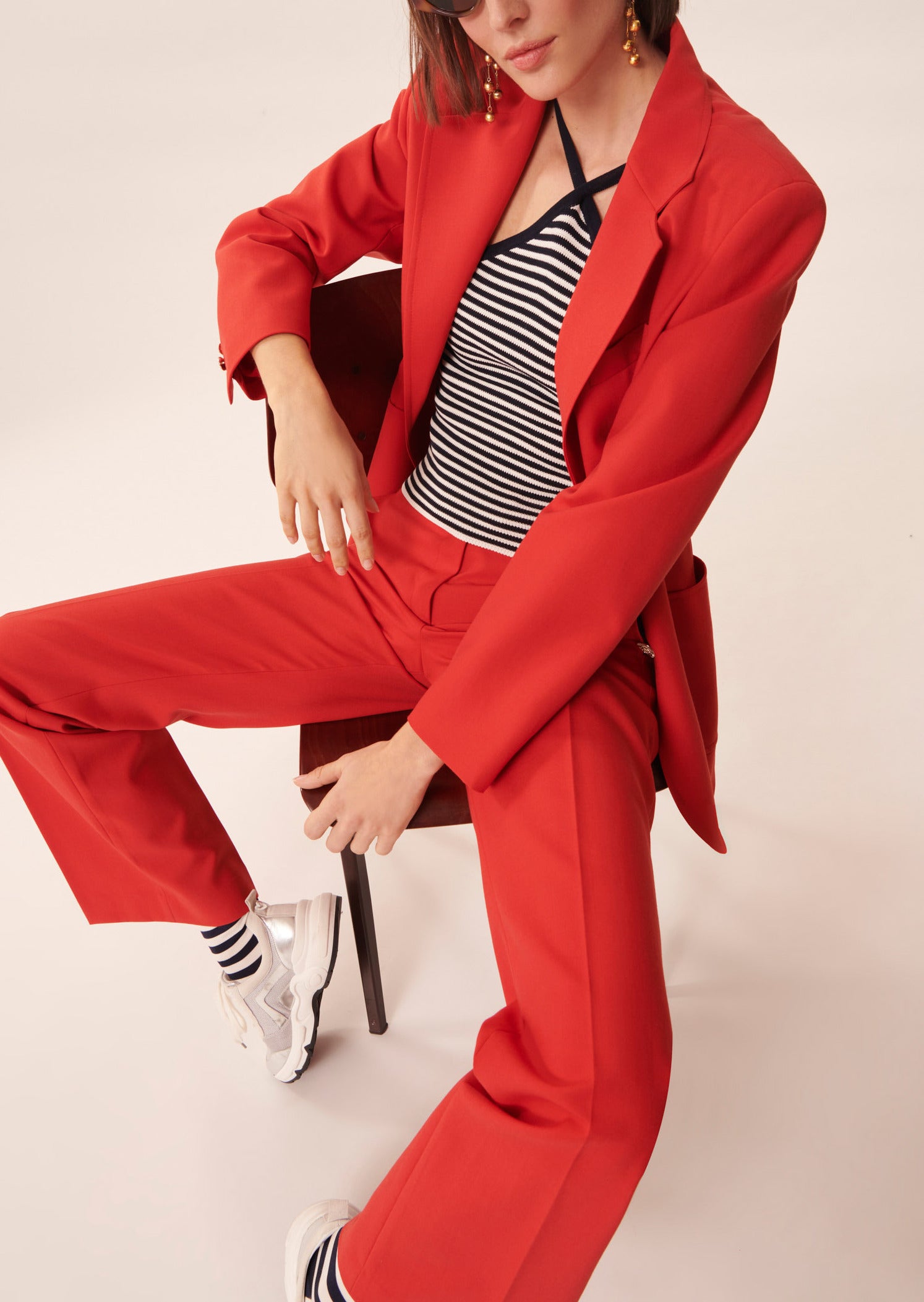 Pull Positano bleu nuit à rayures en maille Faume - seconde main