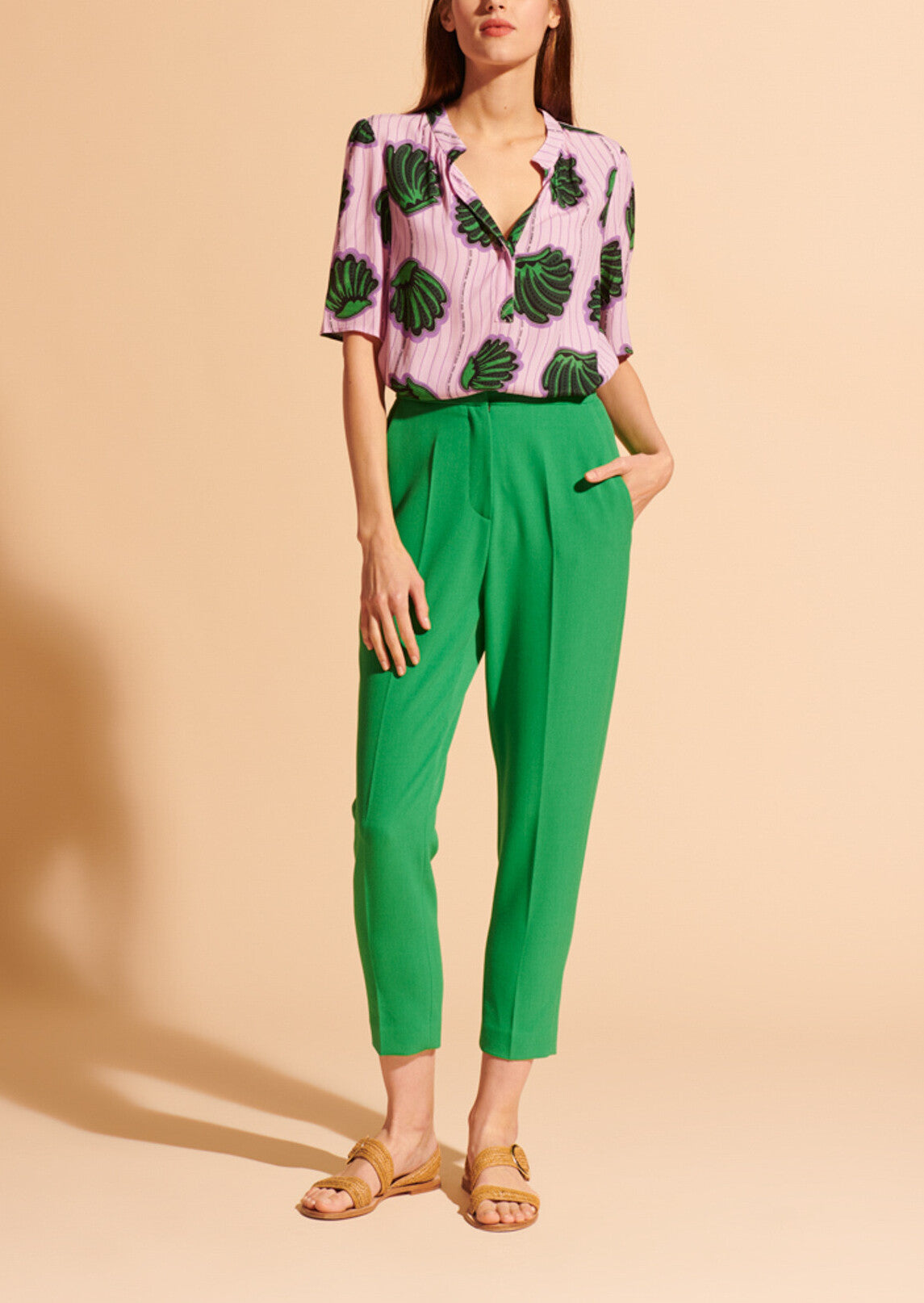 Pantalon cigarette Pao vert en toile gabardine Faume - seconde main