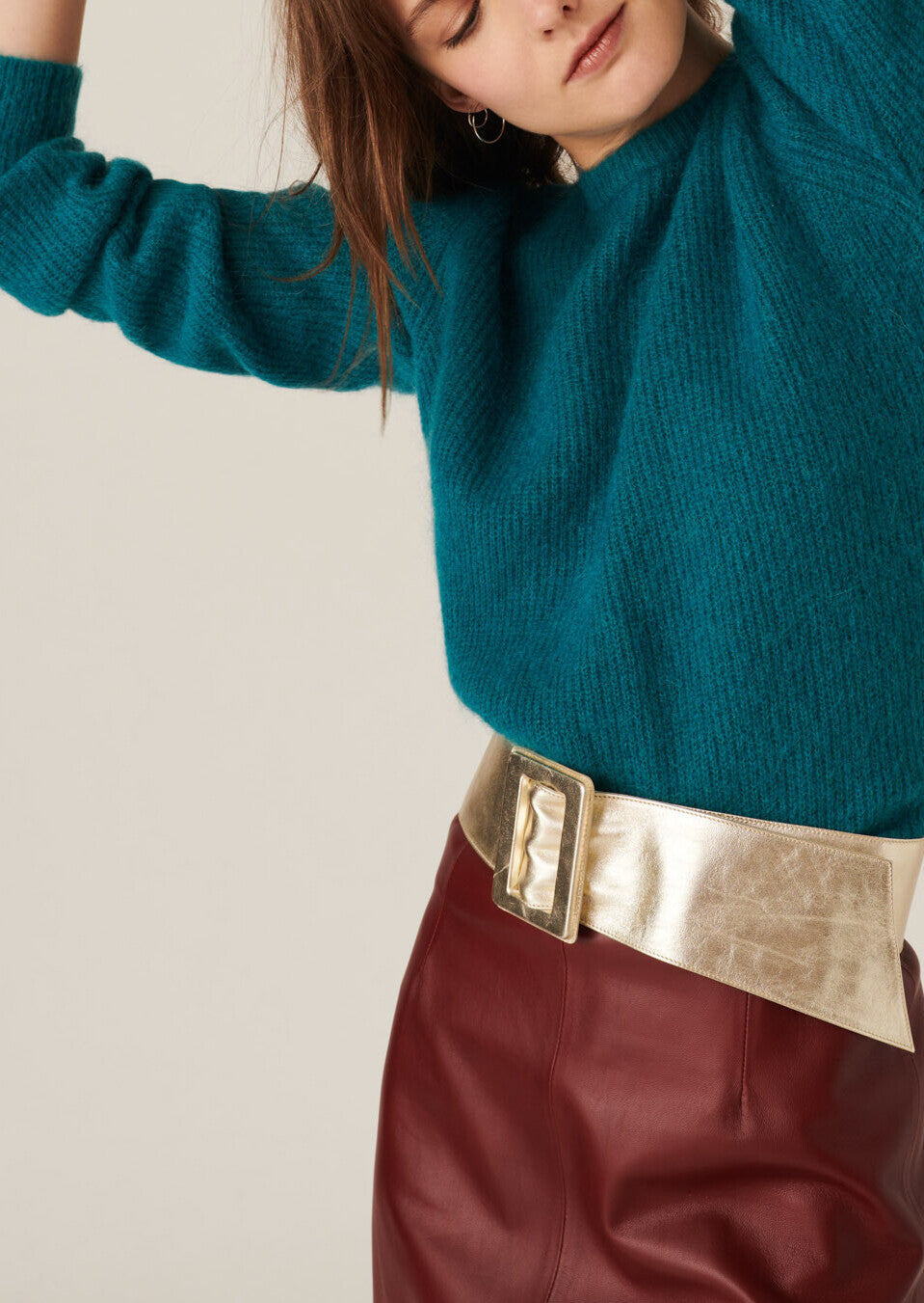 Pull Natou en maille mohair à épaulettes menthe Faume - seconde main